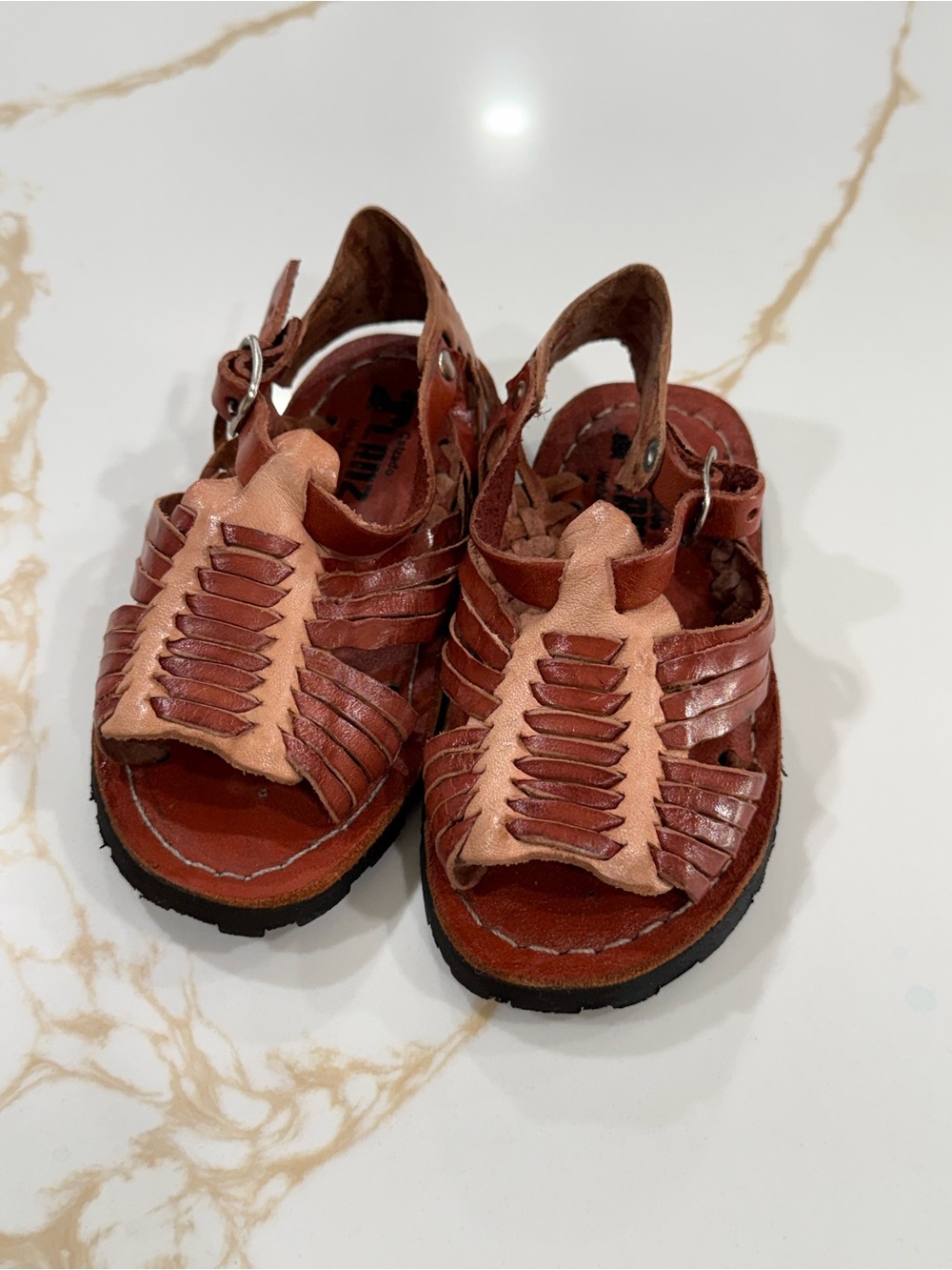 MEXICANA Kids Two-Tone Brown Leather Huarache Sandals